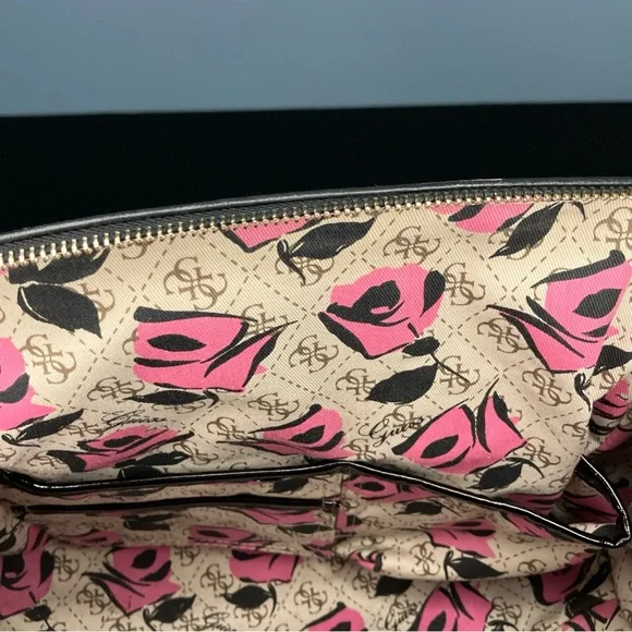 Guess Pratt Satchel Handbag Purse Rare Vintage Style Black and pink - Picture 8 of 12